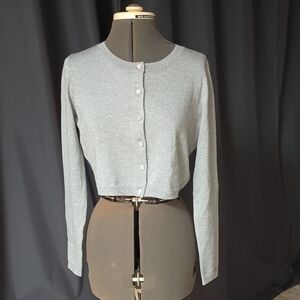 Sparkly Silver Crop Length Button-Up Cardigan